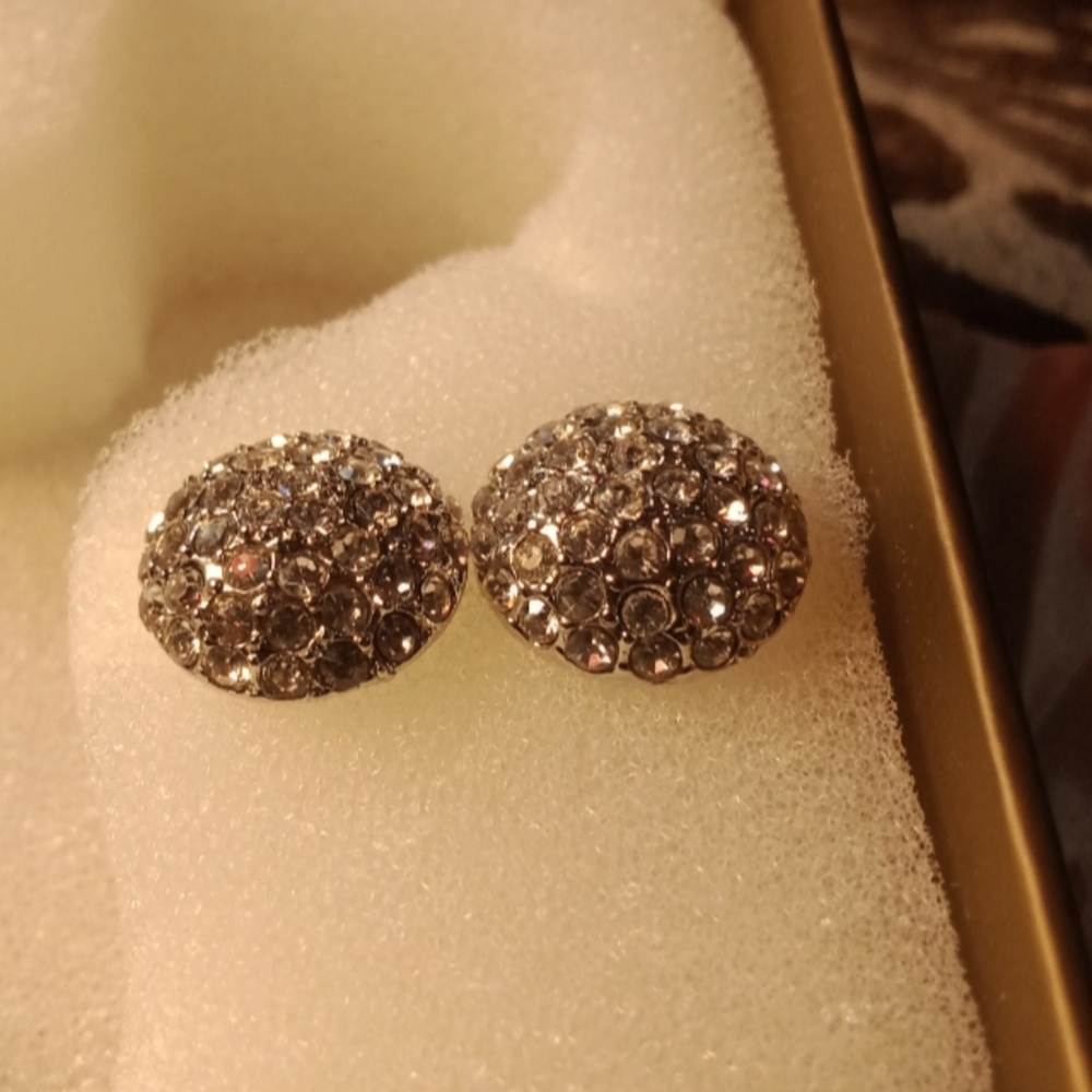 Sparkling Rhinestone Dome Stud Earrings | Silver-Tone Post Backs
